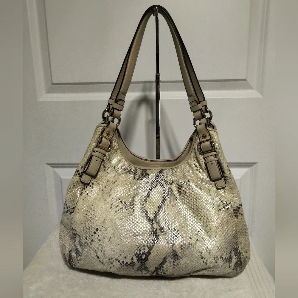 Authentic Coach Madison Maggie Python Embossed Leather Shoulder Bag 18929